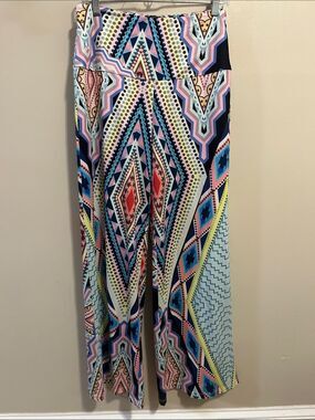 Arolina Geometric Print Wide Leg Palazzo Pants High Waist Faux Back Pockets M